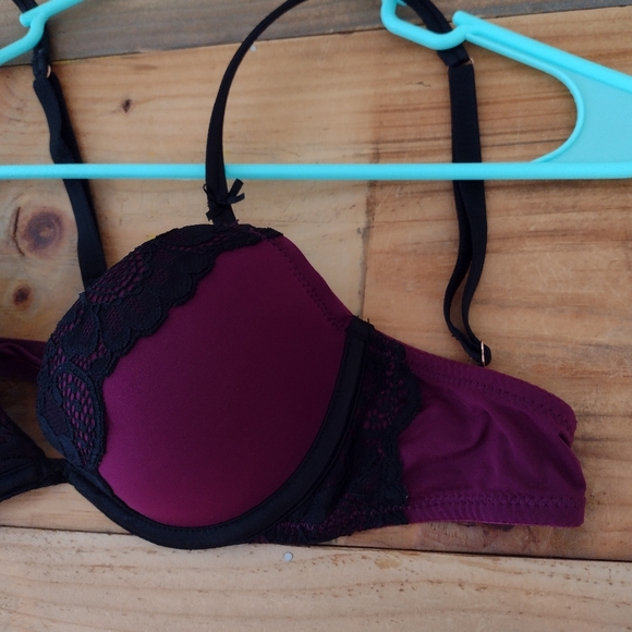Rose + Vine Purple & Black Lace Push Up Bra Size 34A - Picture 3 of 6